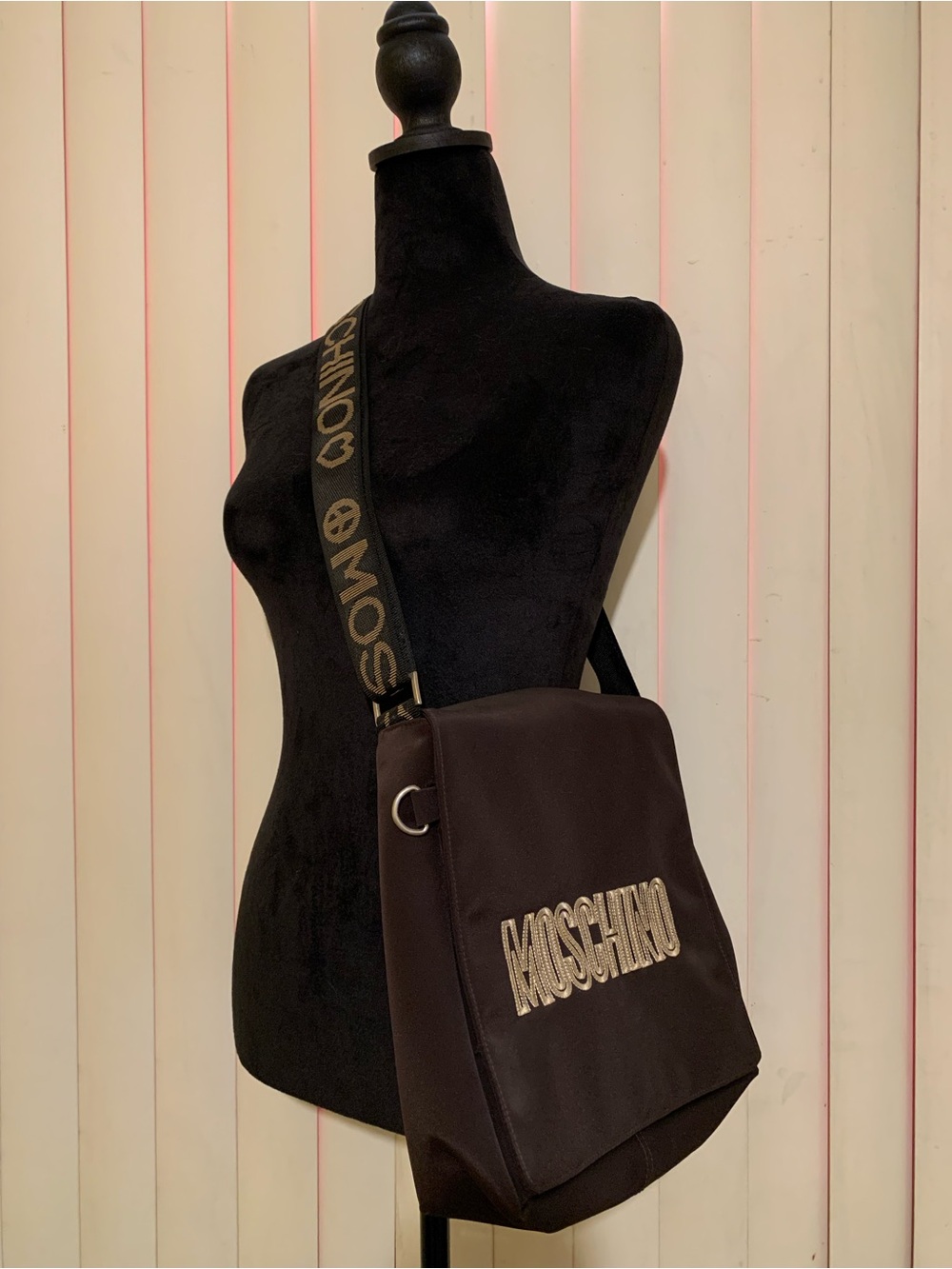 Moschino Brown Crossbody Bag with Gold-Tone Snap